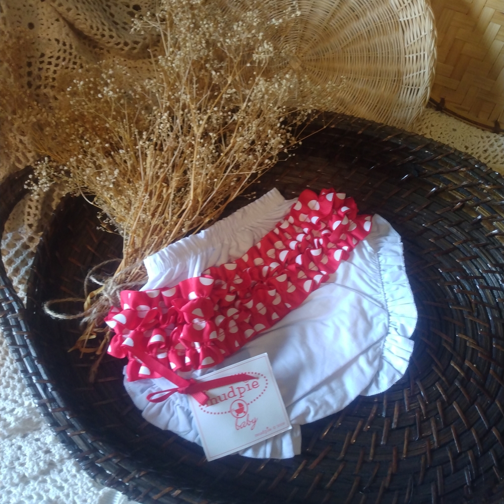 Mud Pie Baby Red and White Ruffle Bloomers